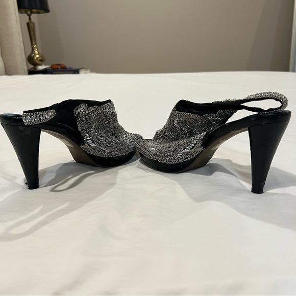 Jeffrey Campbell Silver Embellished Peep-Toe Mules - Picture 5 of 6